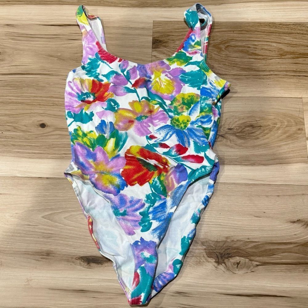 Danskin Vintage 80’s Floral Retro One Piece Bodysuit Women’s Medium